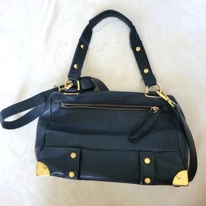 DANIER LEATHER Women's Shoulder Bag - Black Leather with Gold Details